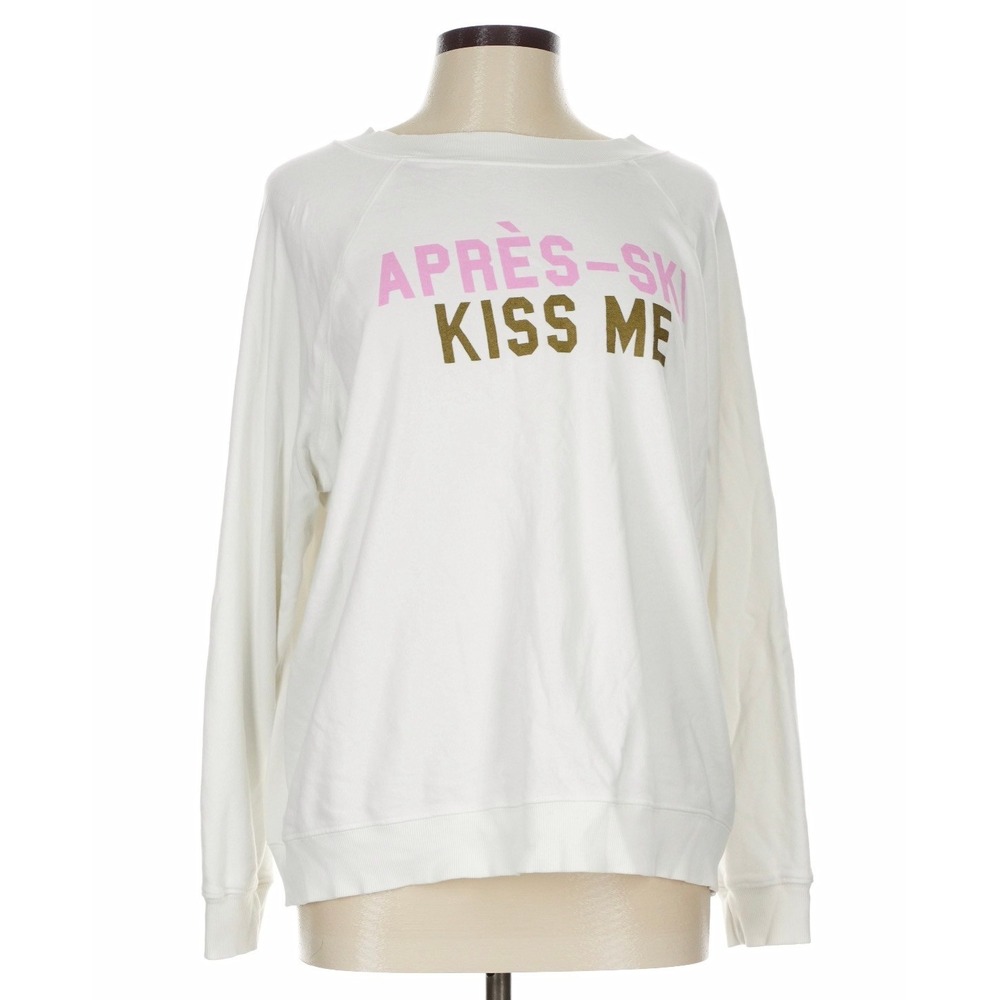 Wildfox Apres-Ski Kiss Me Graphic Sweatshirt White Cotton Pullover Large